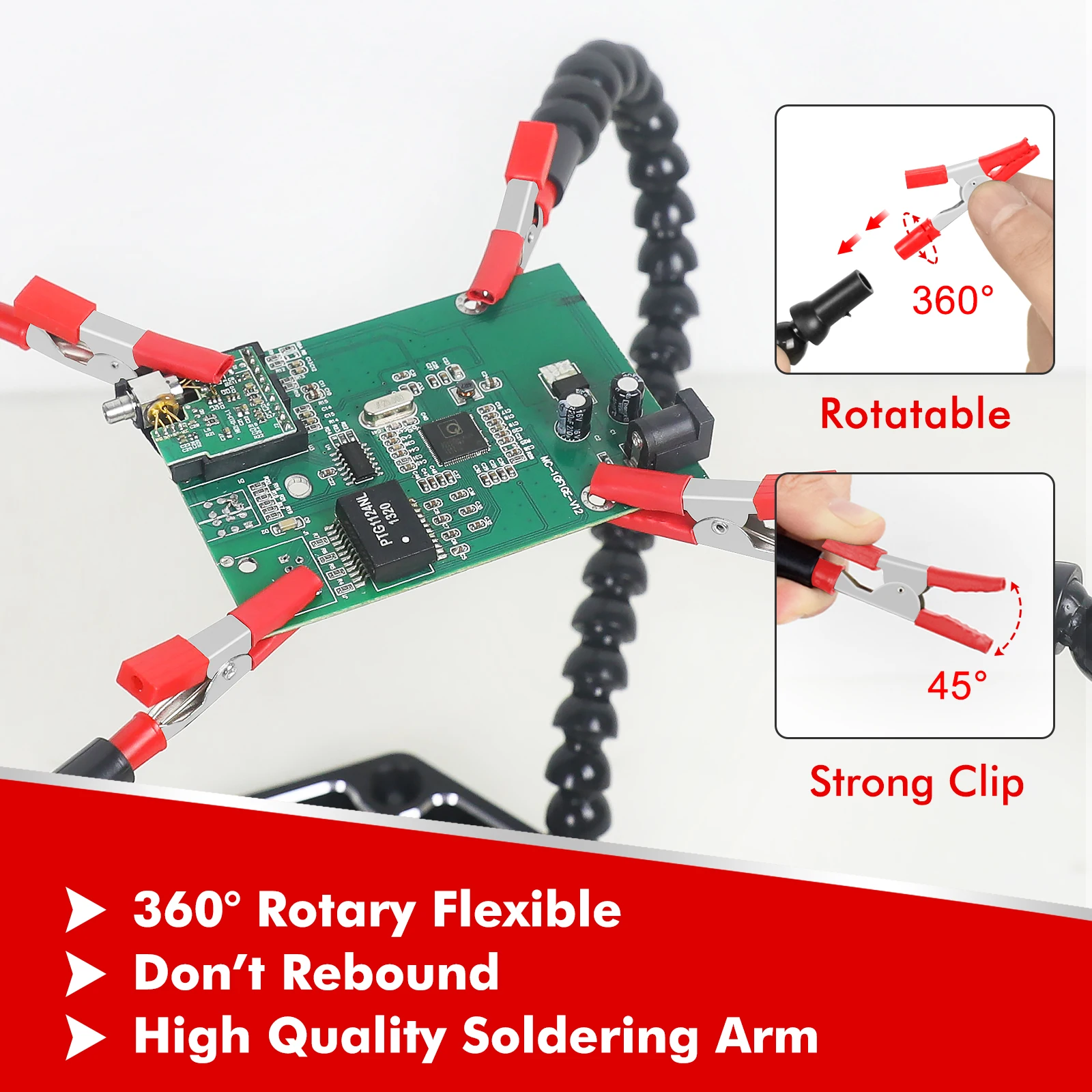 Toolour Soldering Helping Hands Third Hand Tool with 3X Magnifier LED Flashlight USB Welding Smoke Exhaust Fan for PCB IC Repair view 5