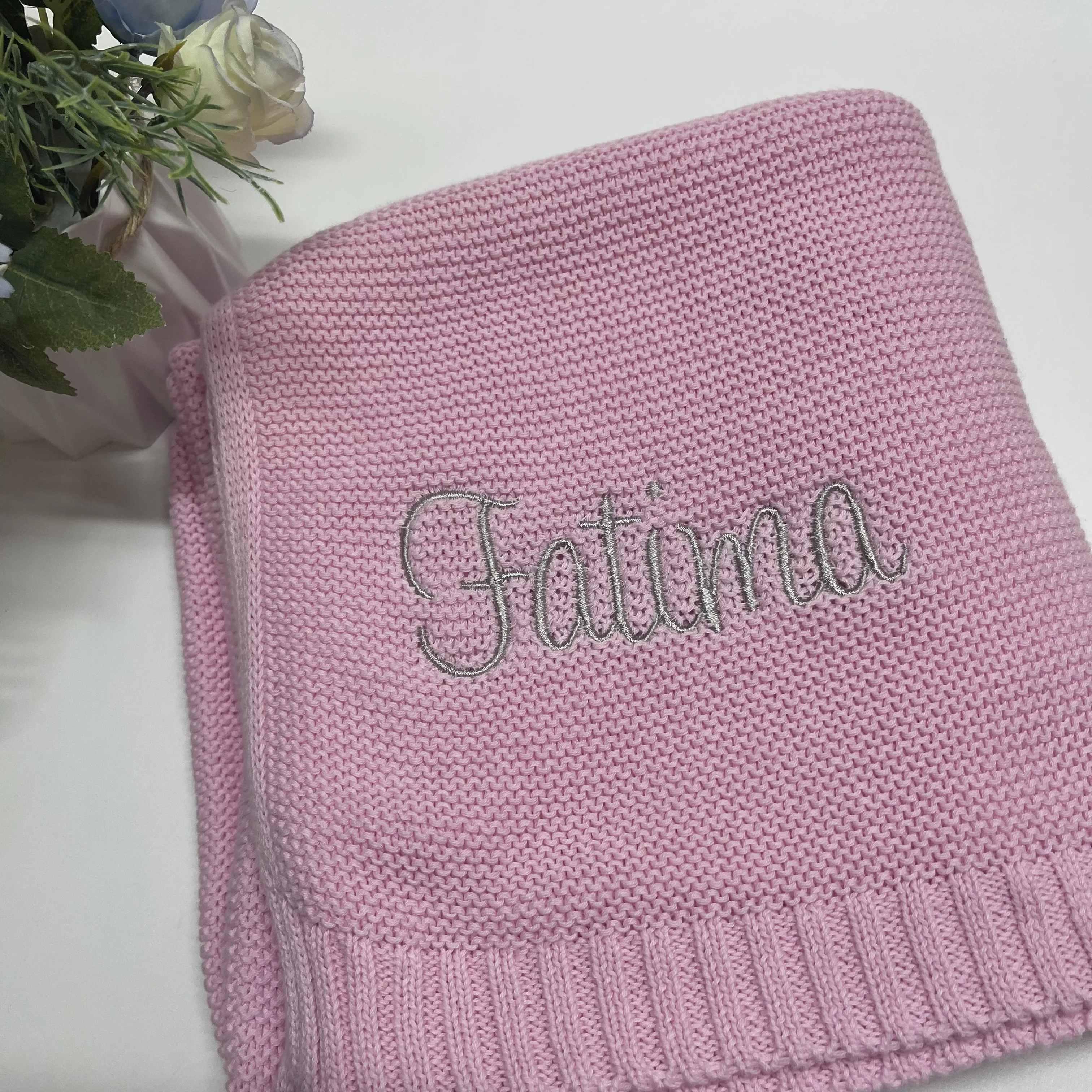 Embroidered Name Baby Blanket Personalized Soft Cotton Knitted Baby Blanket Customized Newborn Baby Shower Party Gift Blankets