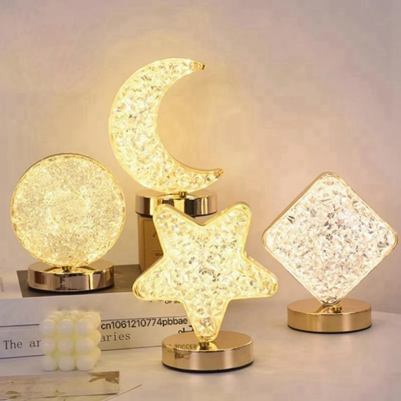 LED Crystal Light, Diamond Three Color Desk Light, Touch Dimming, Bedside Light, Romantic Diamond USB Easy Install