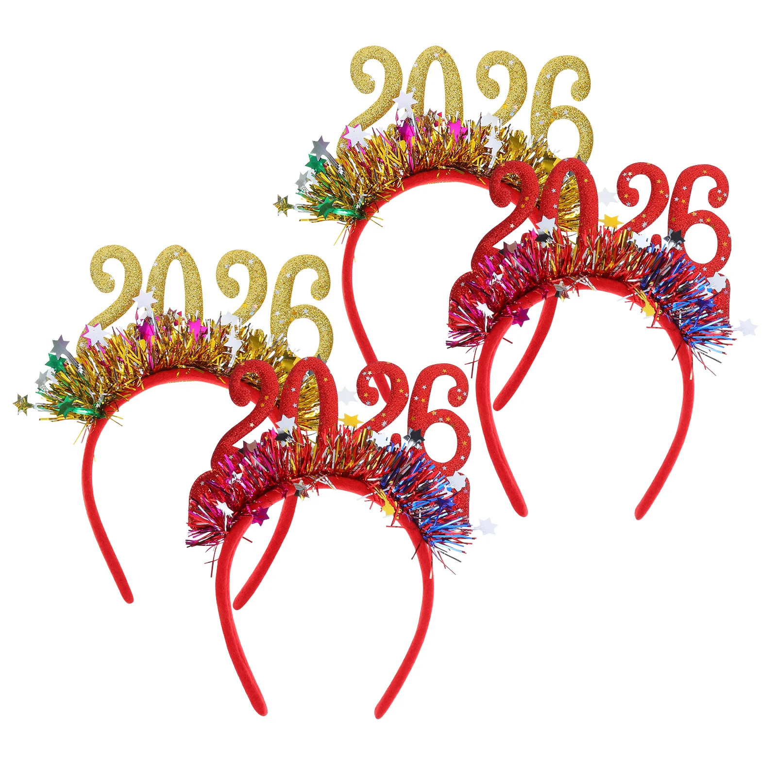 

4Pcs New Year Hair Accessories - Glitter Tinsel Headband 2026 - Star Tiara for Women Kids Holiday Party Supplies Celebration