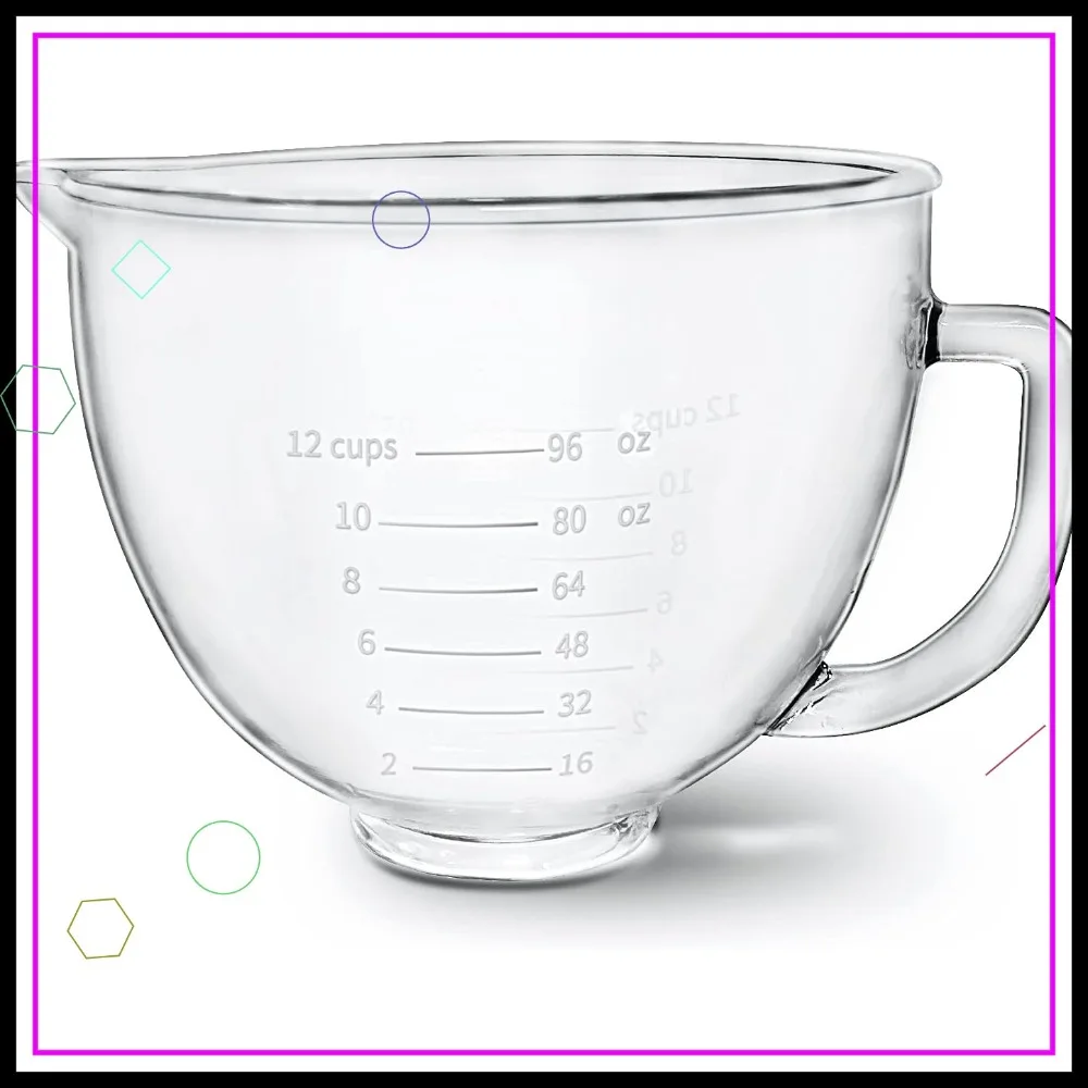 

4.5-5 Quart Glass Mixing Bowl with Handle and Measurement Markings for Tilt-Head Stand Mixers