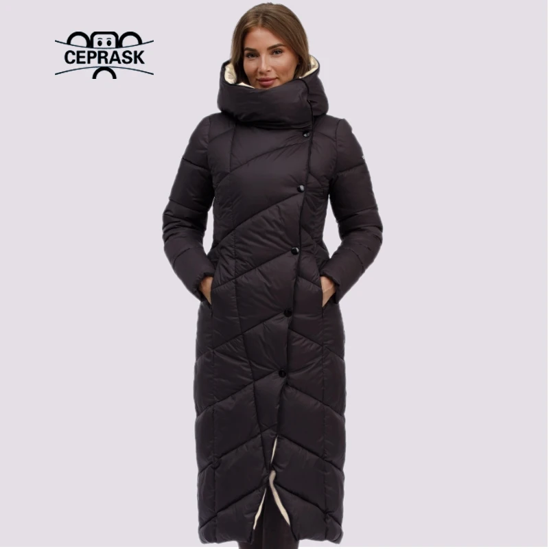 CEPRASK New Women\'s Down Jacket Winter Parkas Outwear Hooded Female Quilted Coat Long Large Size Warm Cotton Classic Clothing