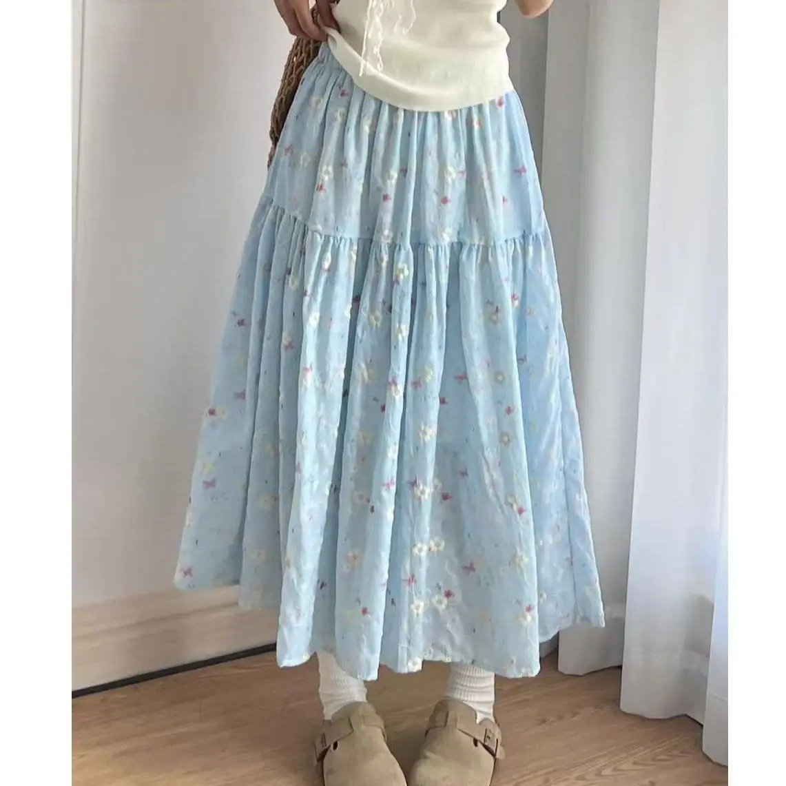 

Blue Gentle Floral Skirt Women's Summer New Embroidered Loose Skirt