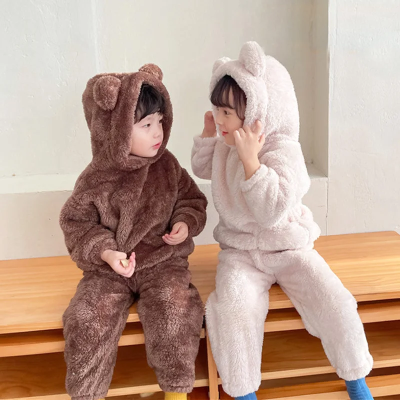 

Autumn Winter Baby Clothes Set Warm Fleece Hoodies Pants Kids Clothing Sets Hooded Children Loungewear Boys Girls Outfit Suits