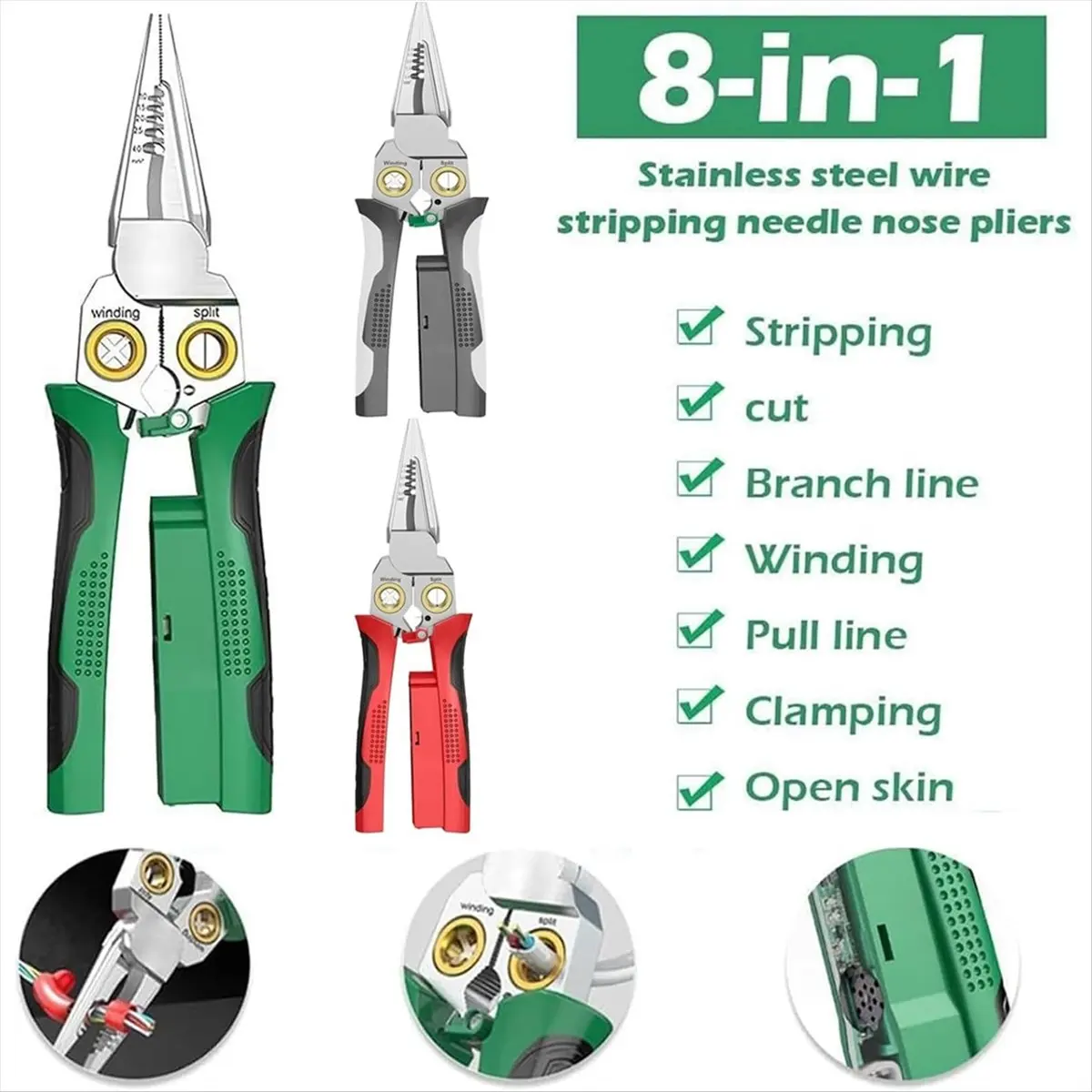 A73P Wire Stripper Tool Pinzas Electricista with Voltage Tester Stripping Tool Cable Stripper Cutter Crimper for Cutting A