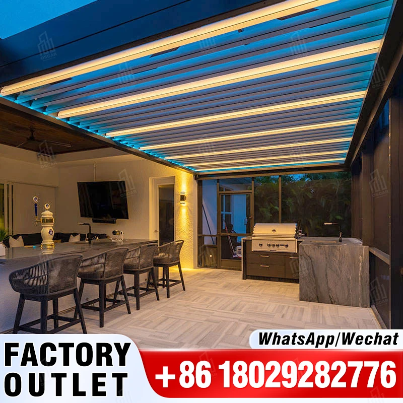 

Install Easily Remote Control Garden Retractable Pergola Outdoor Gazebo Garden Bioclimatic Aluminium Pergola With Sun Screen