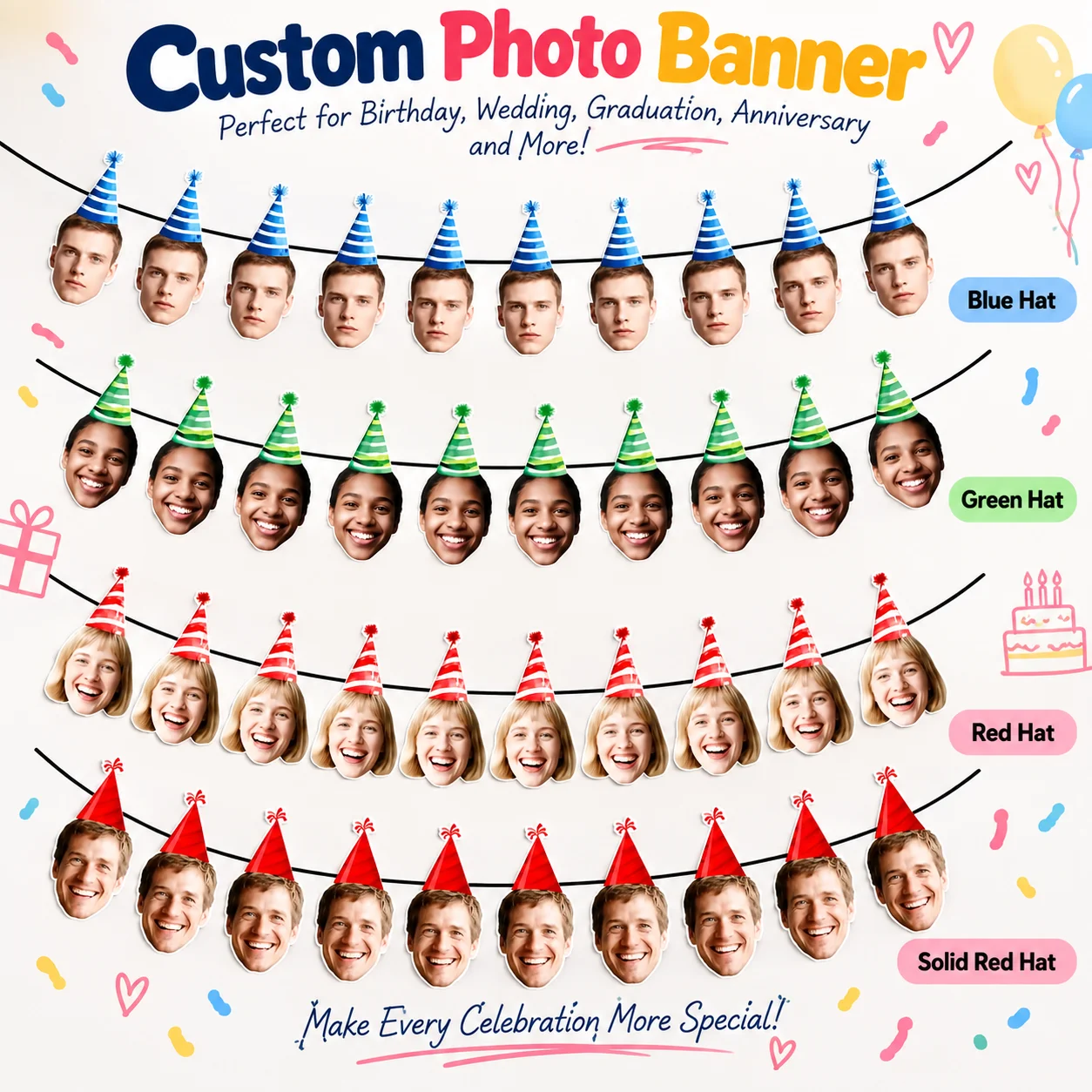 Aliexpress 5/10pcs Custom Birthday Photo Banner Personalized Birthday Hat Pattern Bunting Banner for Happy Birthday Party Birthday Banner - Aliexpress Deal