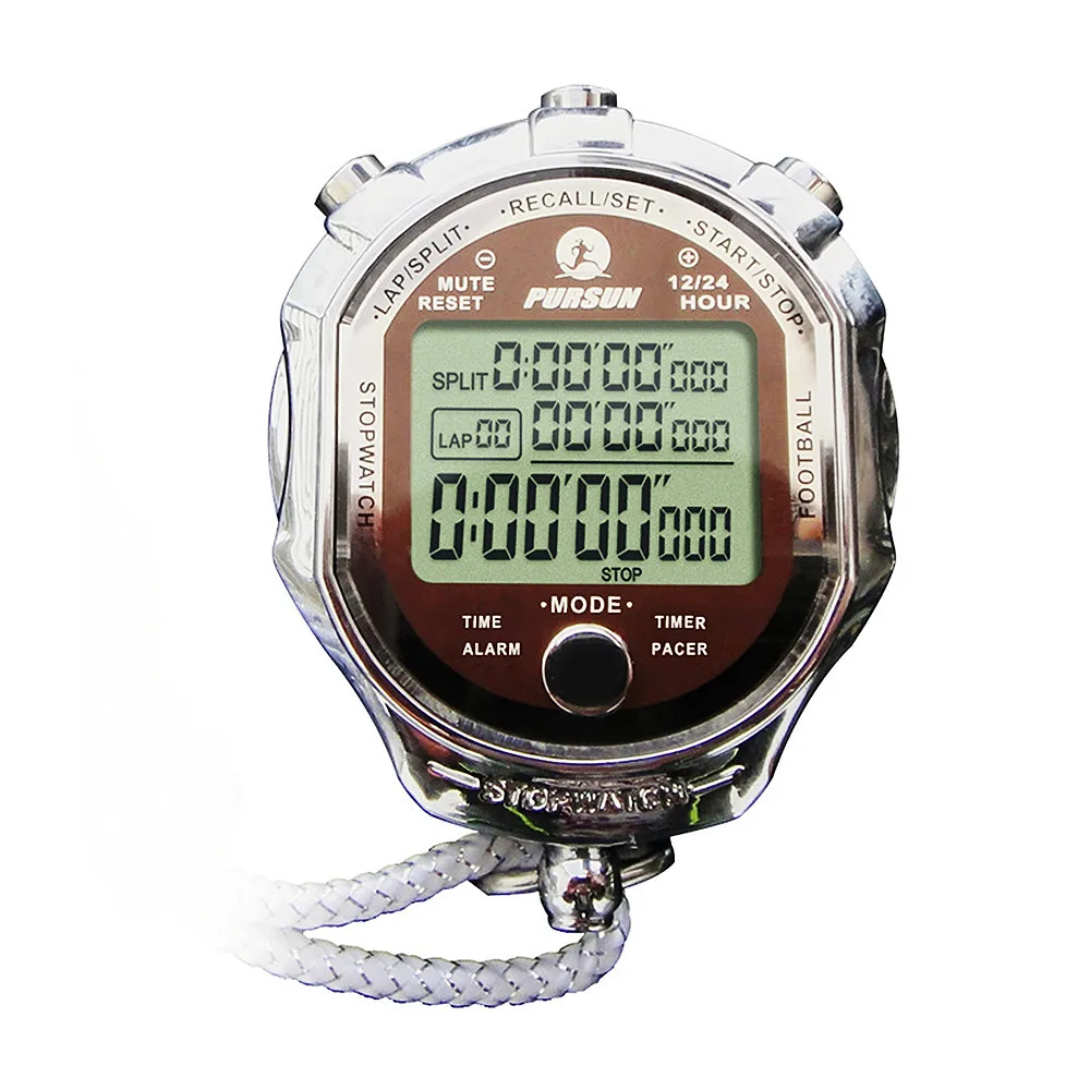 Metallic Shell Digital Stopwatch 100 Tracks 2 Groups Electronic Sports Countdown Timber Metronome Alarm Clock Calendar Stopwatch