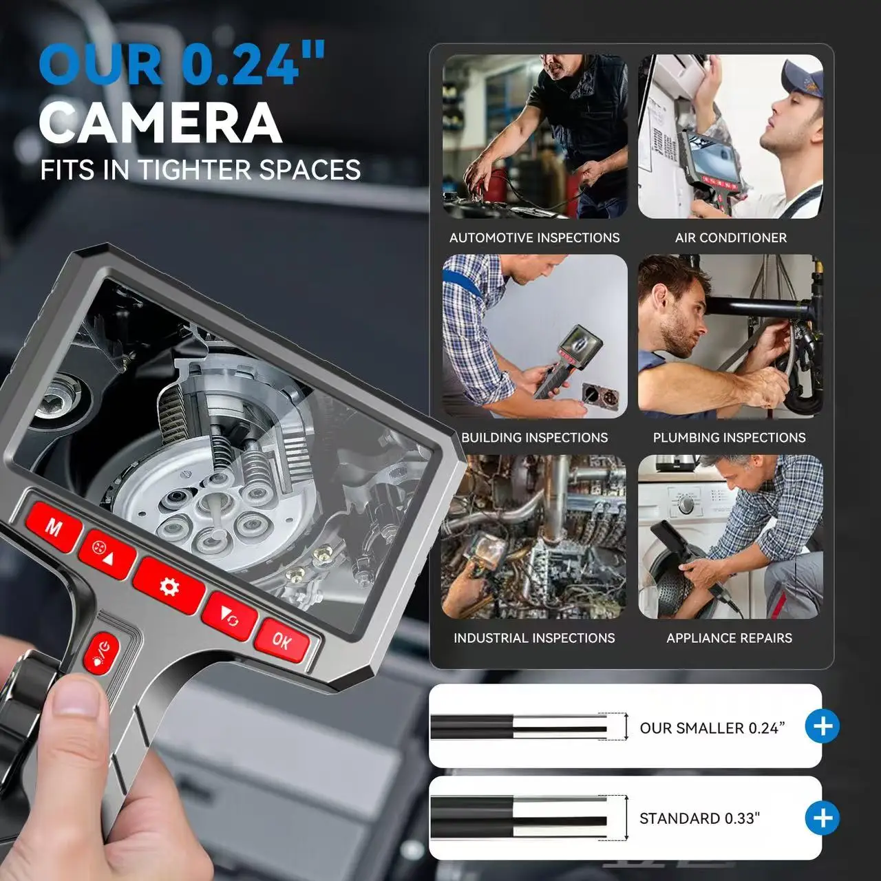 LAFOCH 5inch Borescope, 3.9mm/6mm Camera, HD 1080P with LED Illumination for Automotive Repair, Plumbing Inspection