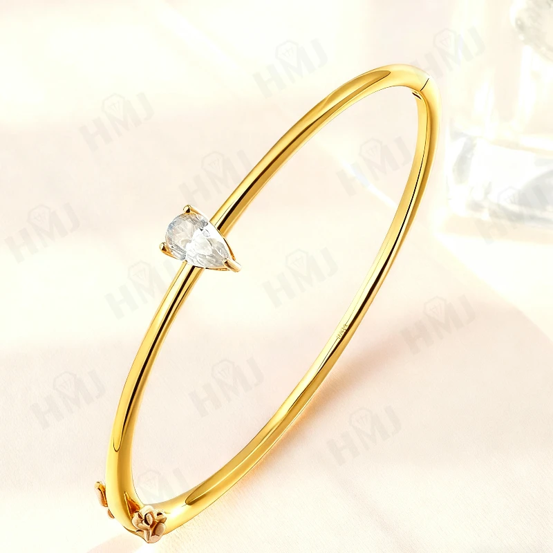 

Браслет с закрытым ртом и 1 карат грушей Муассанит с бриллиантом S925 Позолоченный браслет из белого желтого розового золота для женщин Очаровательные ювелирные изделия