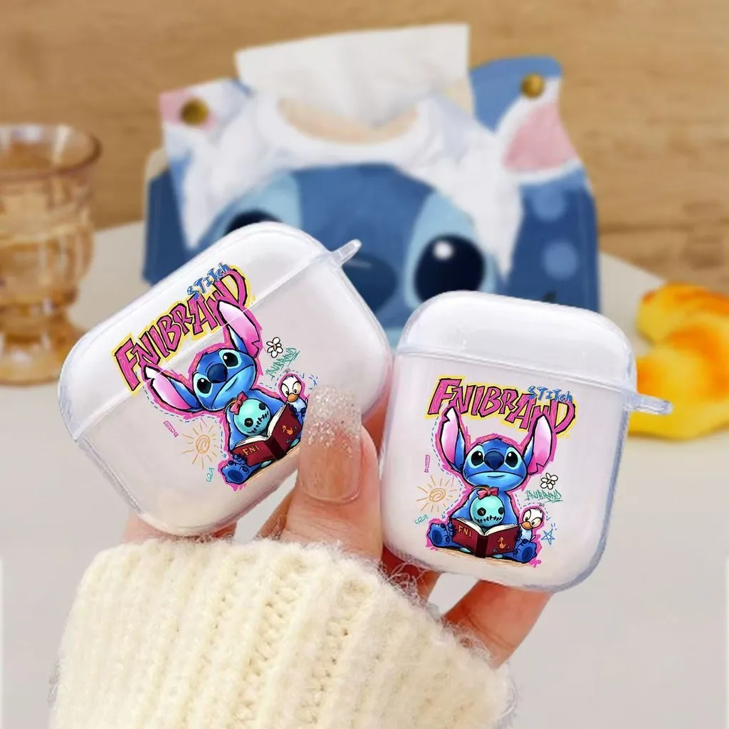 Cute Stitch Cartoon Earphone Case for Apple Airpods Pro3 Pro2 Pro 4 3 2 1 Bluetooth Transparent Protective Cover with Hook