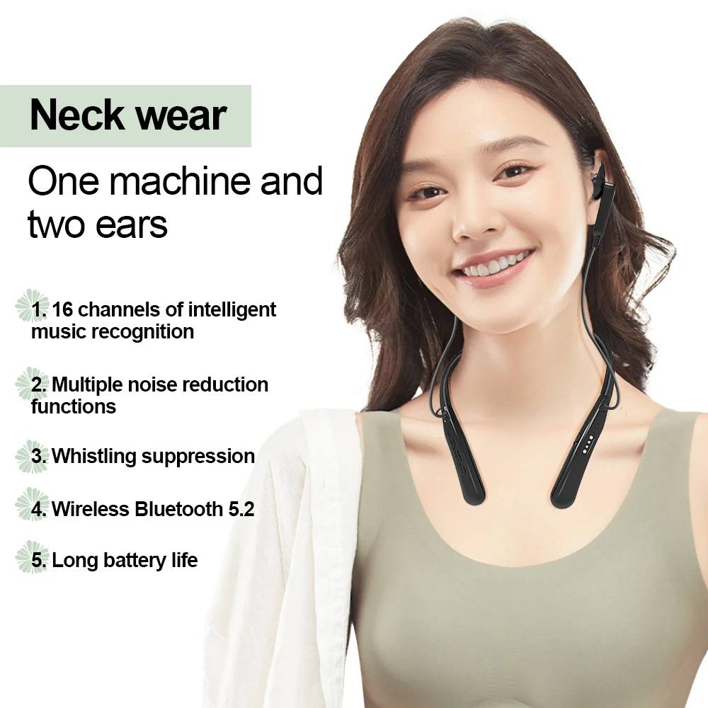 Bluetooth Hearing Aids for Deafness Rechargeable Neck Wear Hearing Aid Sound Amplifier High Quality Noiseless Elderly Audifonos