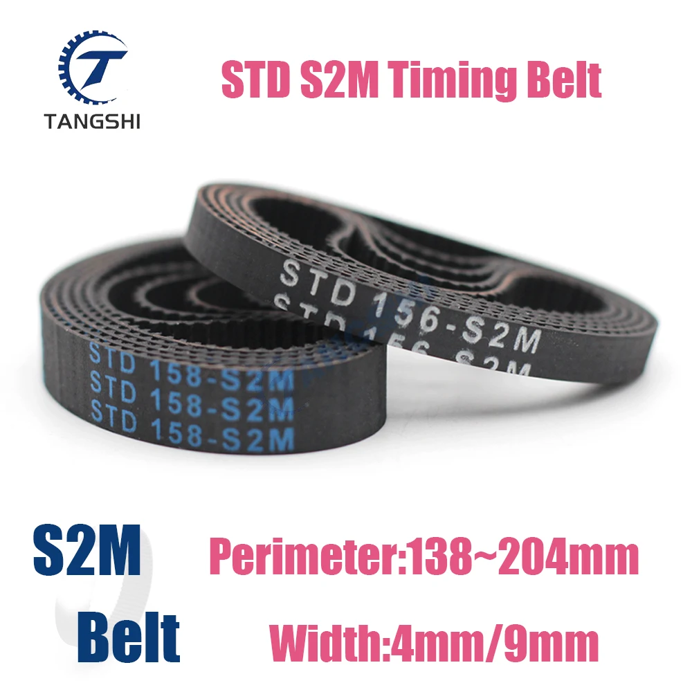 STD S2M Closed Loop Rubber Timing Belt Width 4/9mm Length S2M-138 140 142 144 146 148 150 152 154 156 158 160 162 164 166~204mm