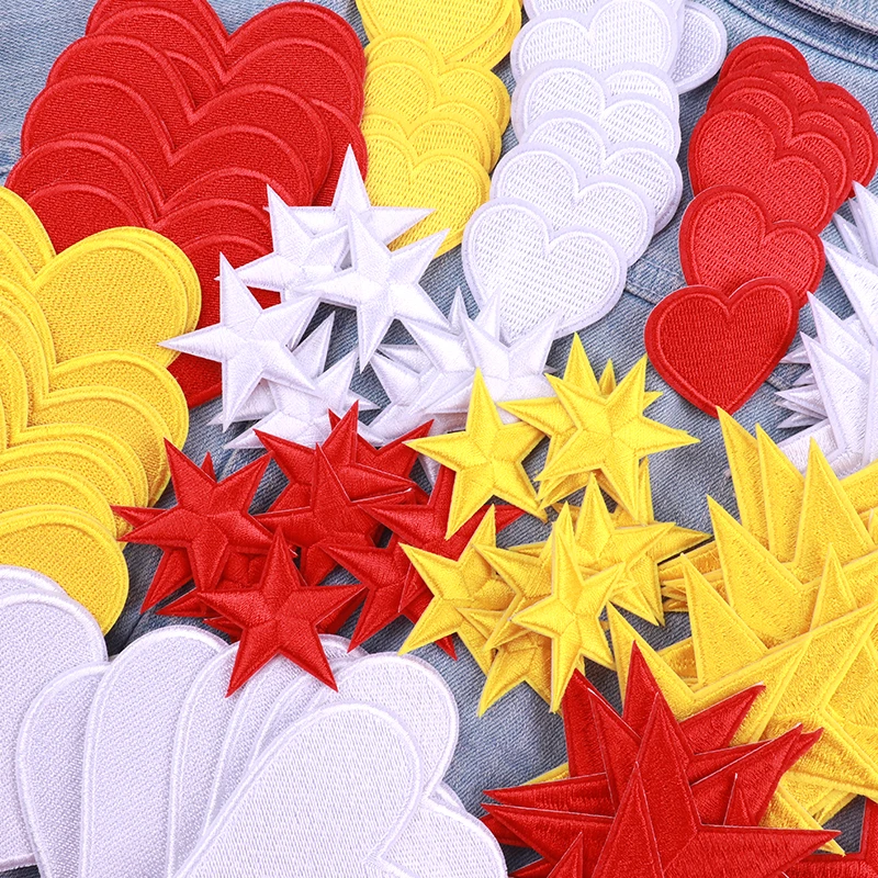 5/10/30PCS Cartoon Red White Yellow Star/Love Heart Patch Iron On Patches For Clothing DIY Shoes Hats Uniform Sew  Applique