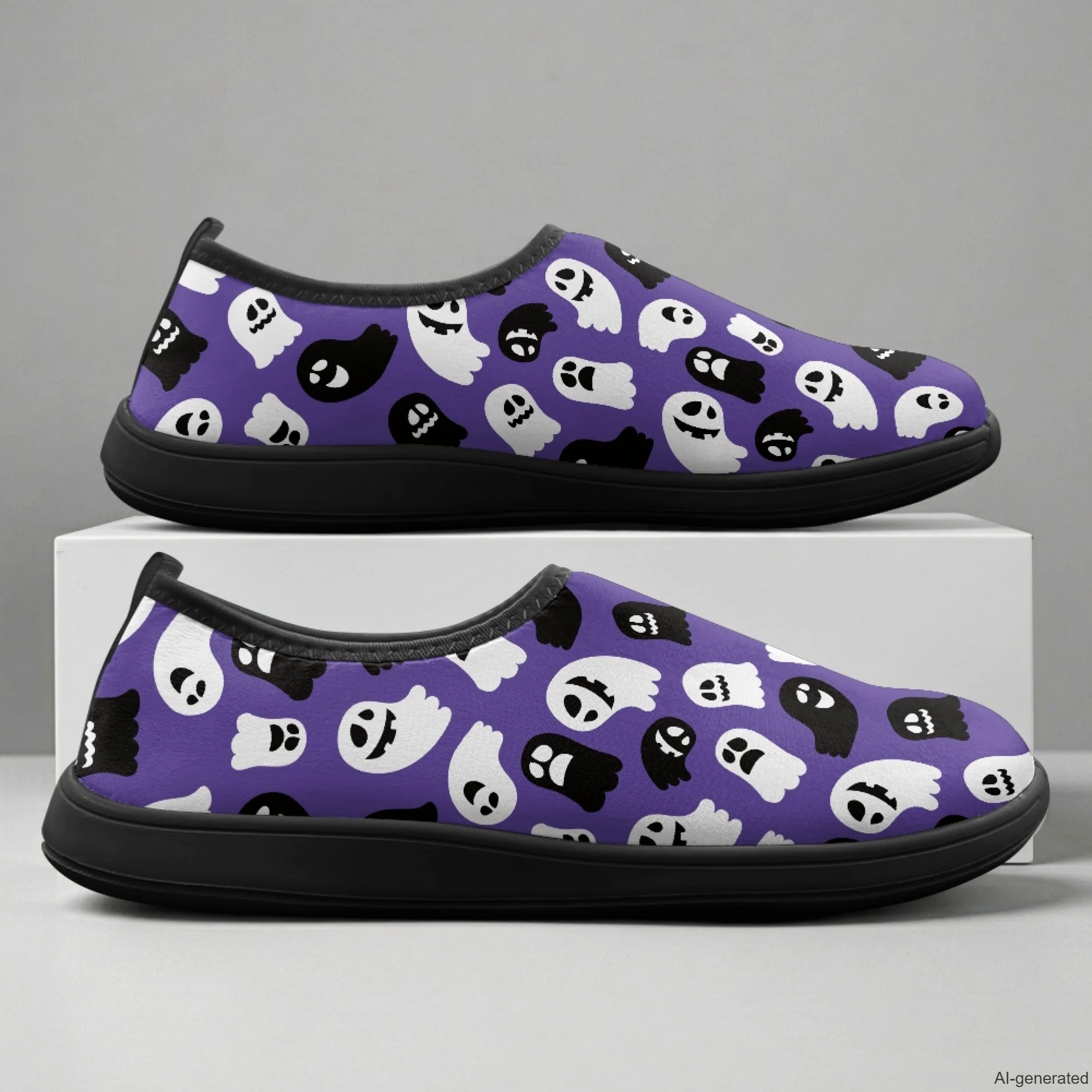 XIXIRIMIDO Halloween Ghost Design Cushioned Walking Flats for Men Polyester & EVA Athletic Sneakers Zero Drop Sneakers