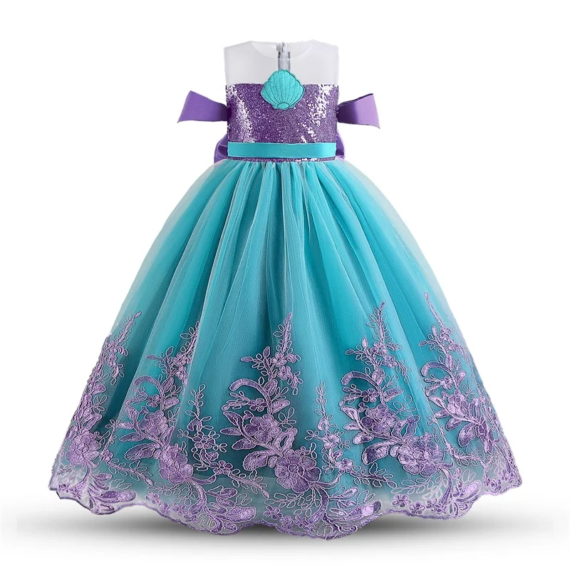 Little Mermaid Dress for Girls 4-10 Years Halloween Cosplay Ariel Princess Dress Carnival Party Clothes Kids Birthday Prom Gown