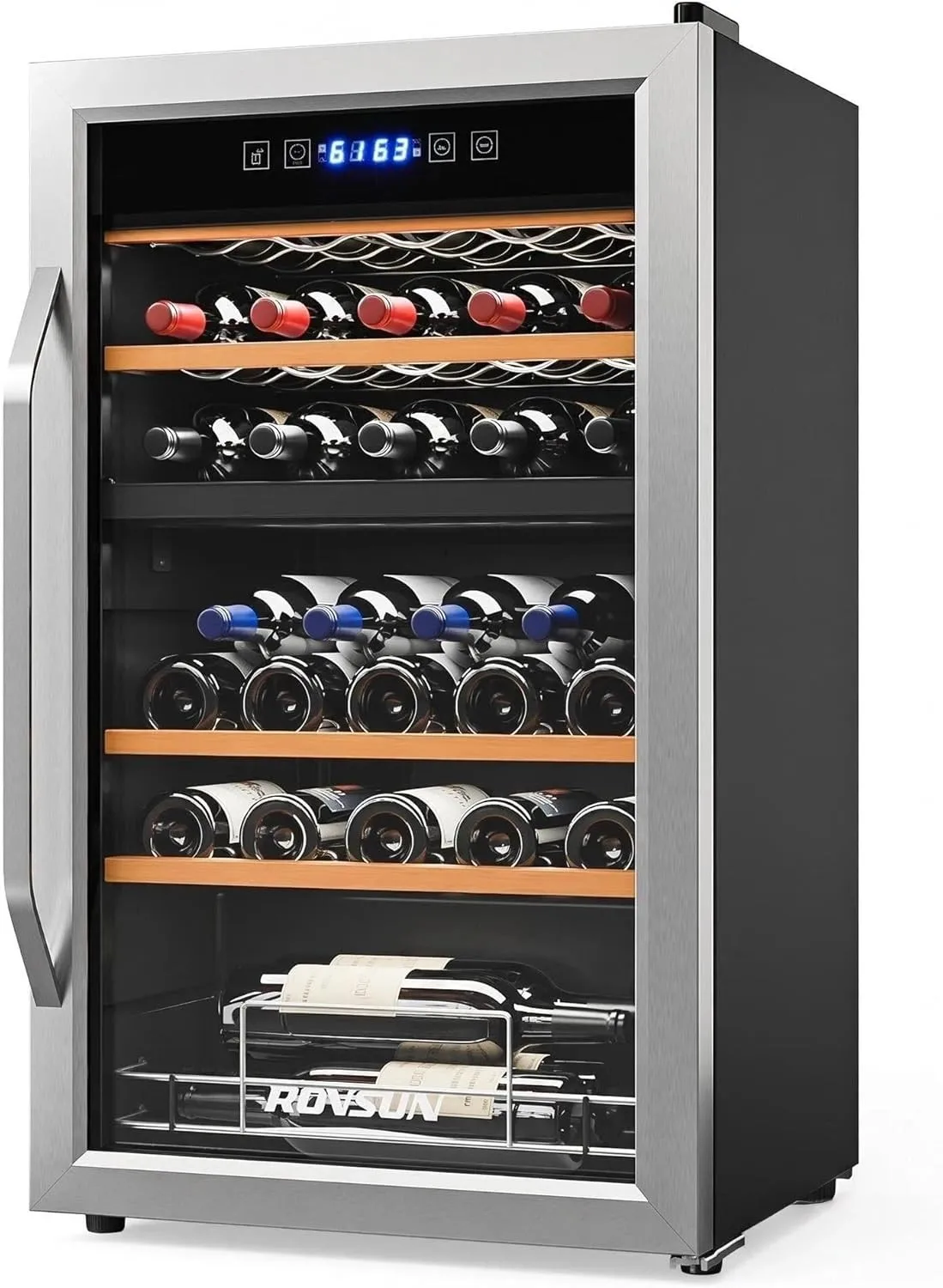 Dual Zone Wine Fridge, 33 Bottle Freestanding Wine Cooler Refrigerator 41-64°F