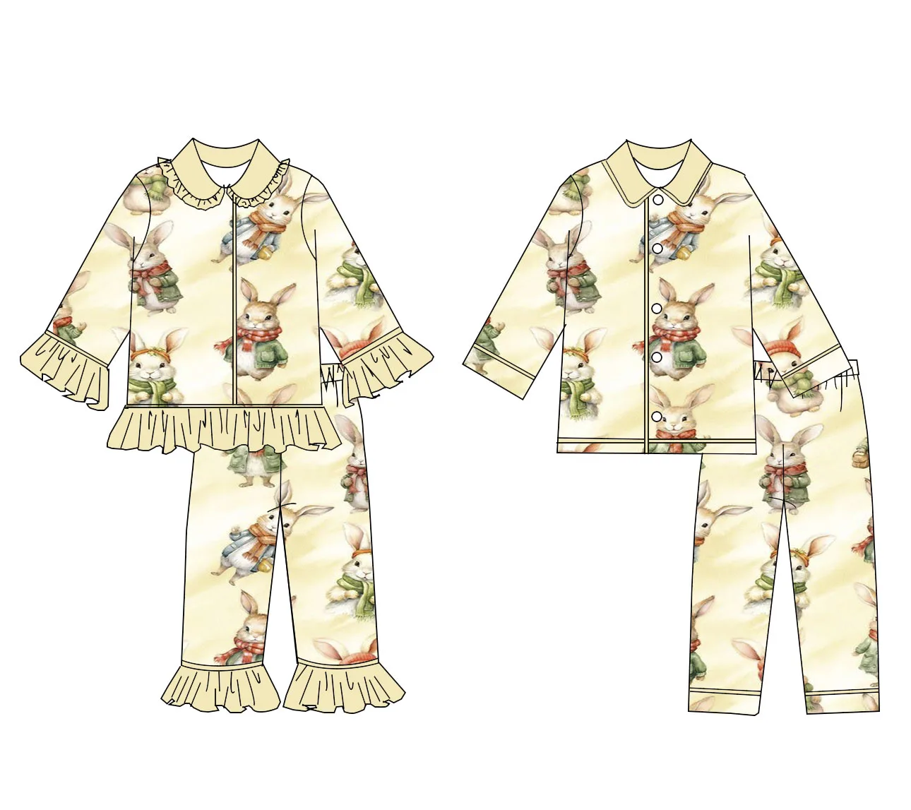 Boutique children's suit Easter long-sleeved lace trousers rabbit print girls boys pajamas set 2-piece set baby clothing