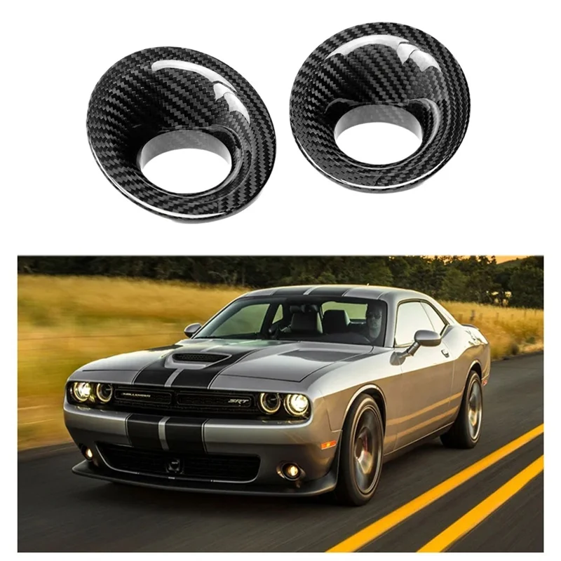 A11F-Real Carbon Fiber Front Fog Light Lamp Cover Trim Decorative Frame Stickers Accessories For Dodge Challenger 2015-2023