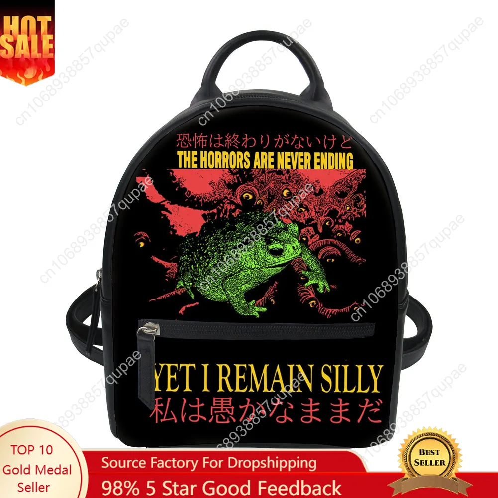 

The Horrors Are Never Ending Yet I Remain Silly Backpack Purse Japanese Style Frog Carter Double Shoulder Bag Leather Travel Bag