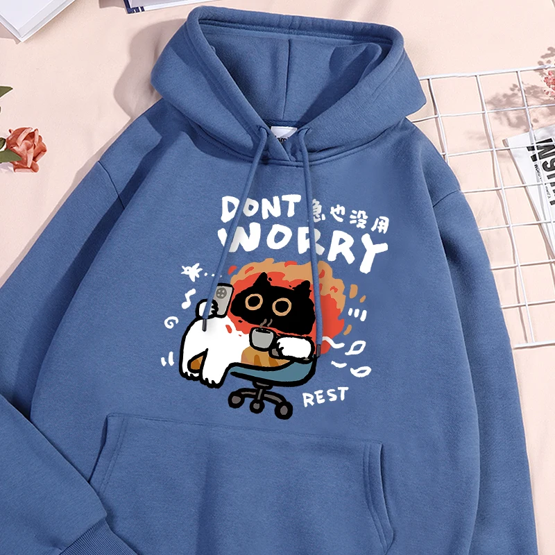 

Don't Worry Take It Easy White Letter Print Male Hoodies Simple Loose Hoodie Autumn Warm Fleece Hoody Versatile Comfy Pullover