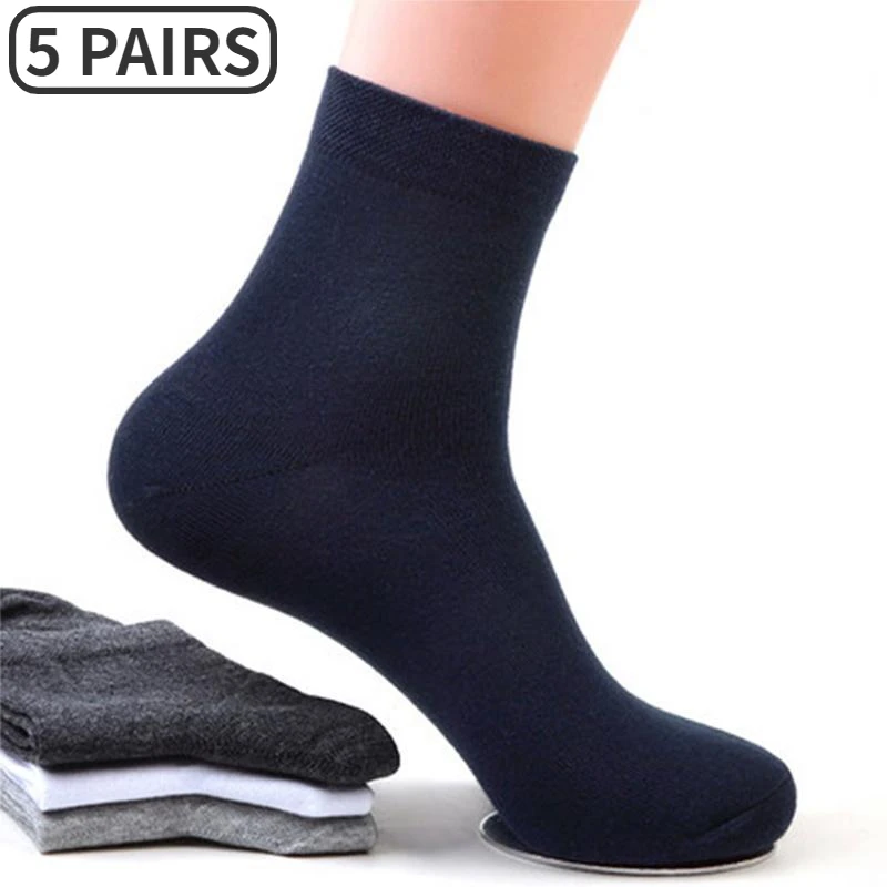 High Quality Men‘s Socks Cotton Casual Business Middle Black Breathable Male Crew Socks Dress Gifts Socks 5 Pairs Size38-45