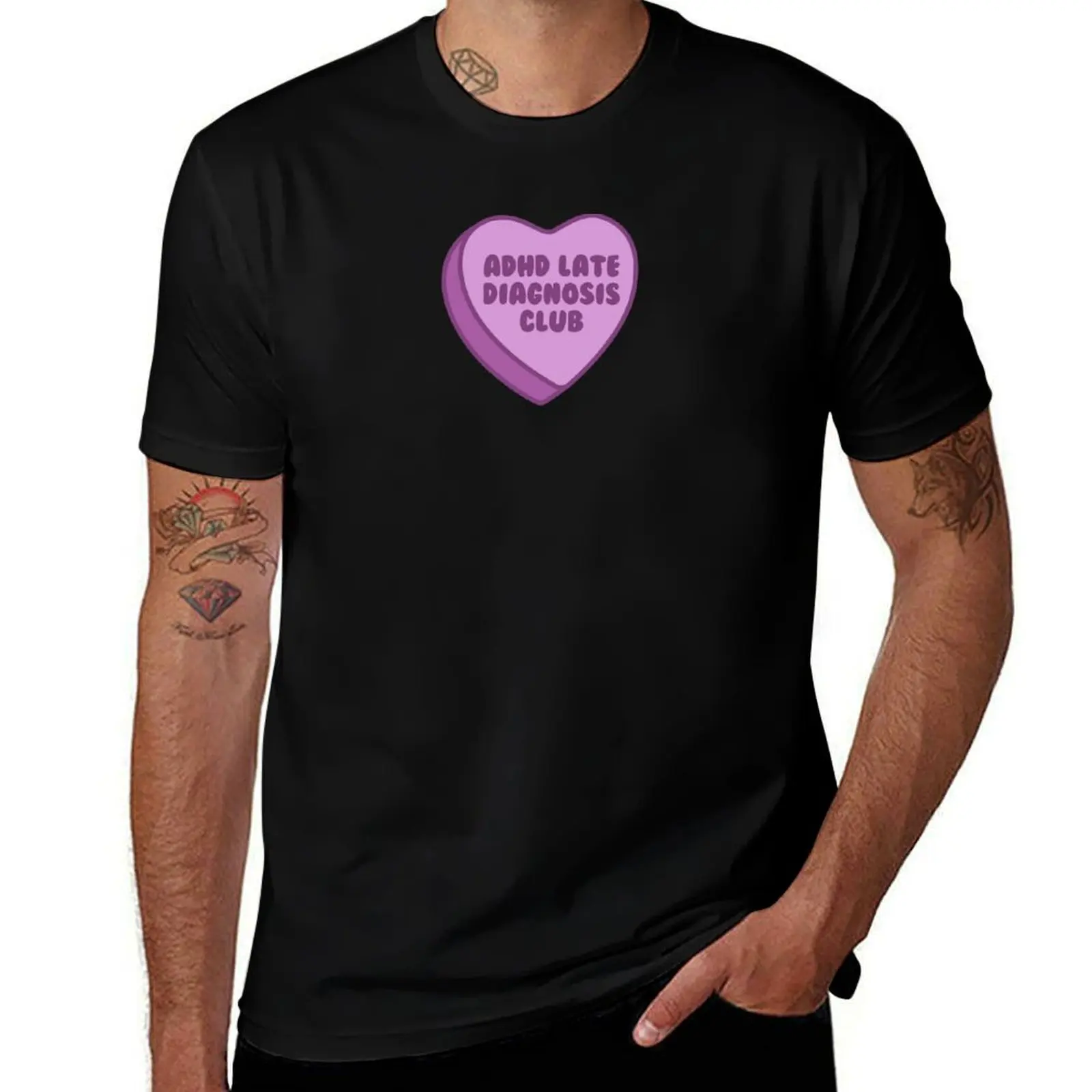 

purple adhd late diagnosis candy heart - retro graphic T-Shirt summer shirt blue lock vintage anime shirt mens fashion