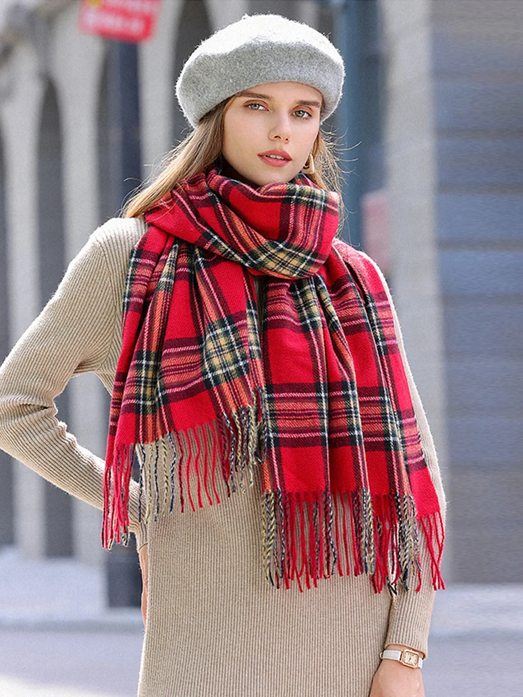 

Fashion 2023 Winter Scarf Women Men Imitation Cashmere Preppy Plaid Warm Scarve Pashmina Mujer Female Foulard Bufanda Wrap Shawl