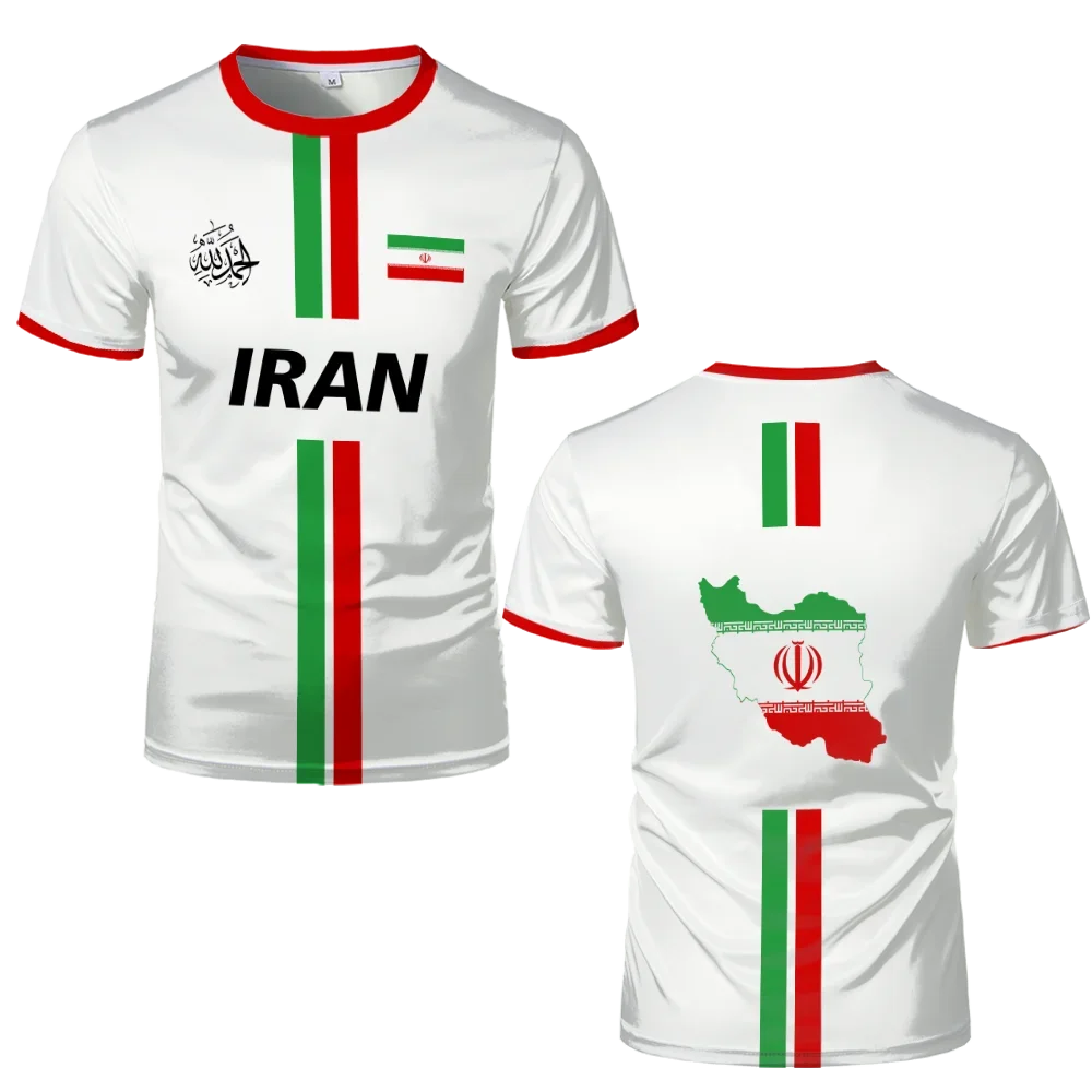 Iran Football Jersey Summer Sports Breathable Quick-drying O-Neck Short Sleeve T-shirt Iranian Flag Map Pattern Unisex Tops Gift image 4
