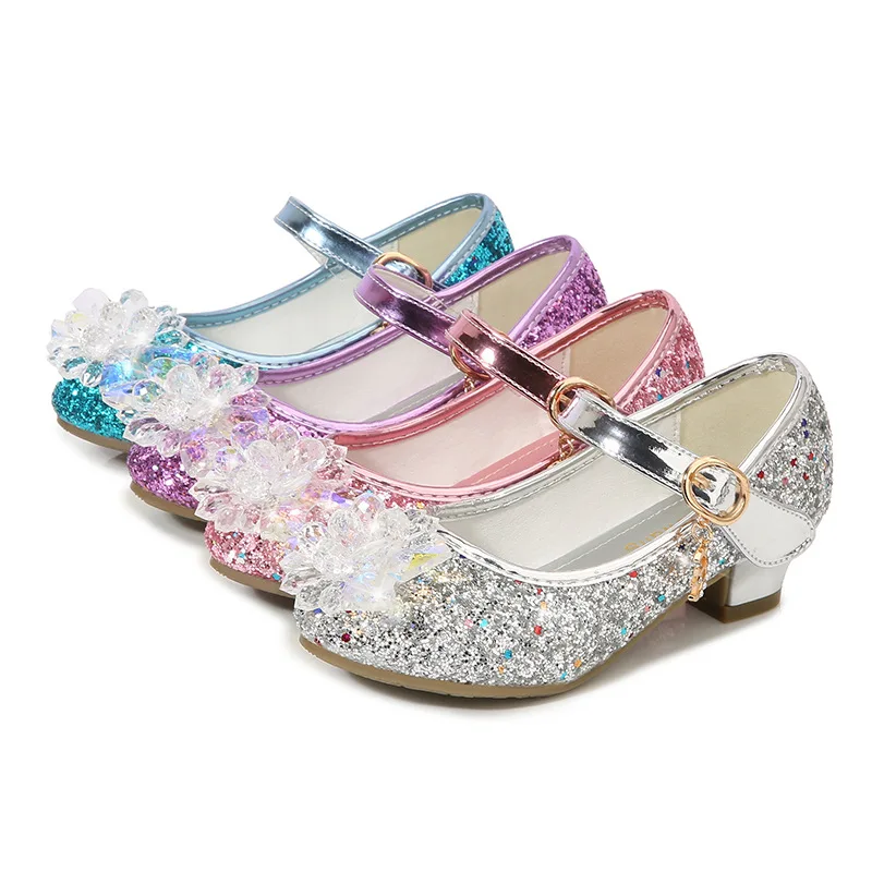 Scarpe in pelle per bambini strass di lusso dolce ragazza scarpe da principessa primavera autunno paillettes bambini scarpe causali con tacco alto