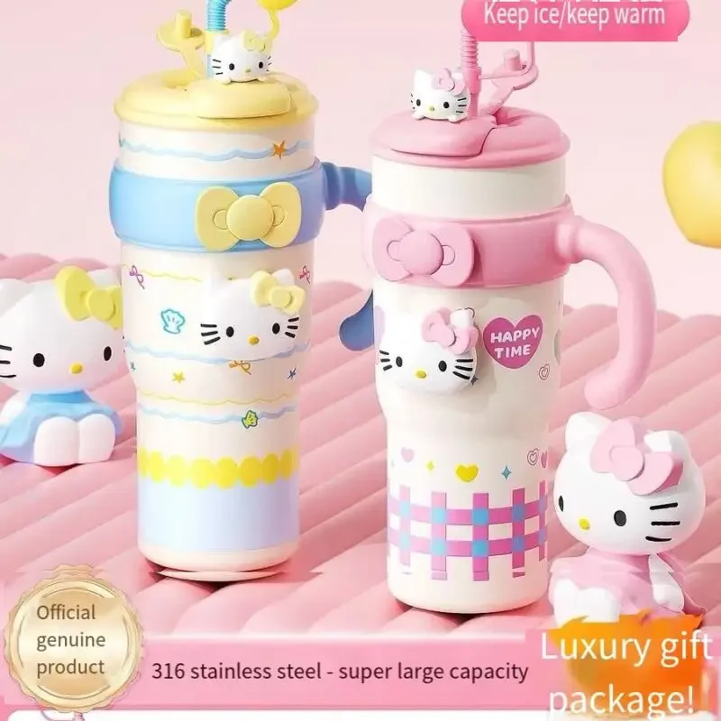 

Термокружка Sanrio Hello Kitty с трубочкой, хит продаж, новинка, милый мультяшный дизайн, портативная, большая емкость, для улицы, кампуса, для взрослых