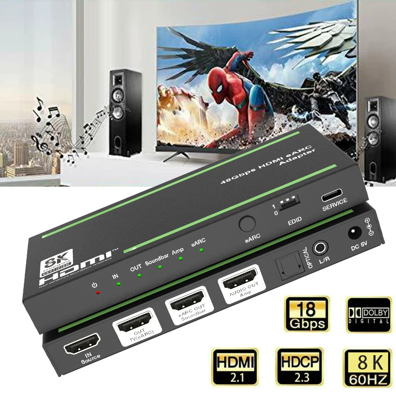 HDMI-compatible Audio Extractor Repeater Audio Adapter eARC HDMI-compatible Extender Switcher Game live screen Splitter Extender