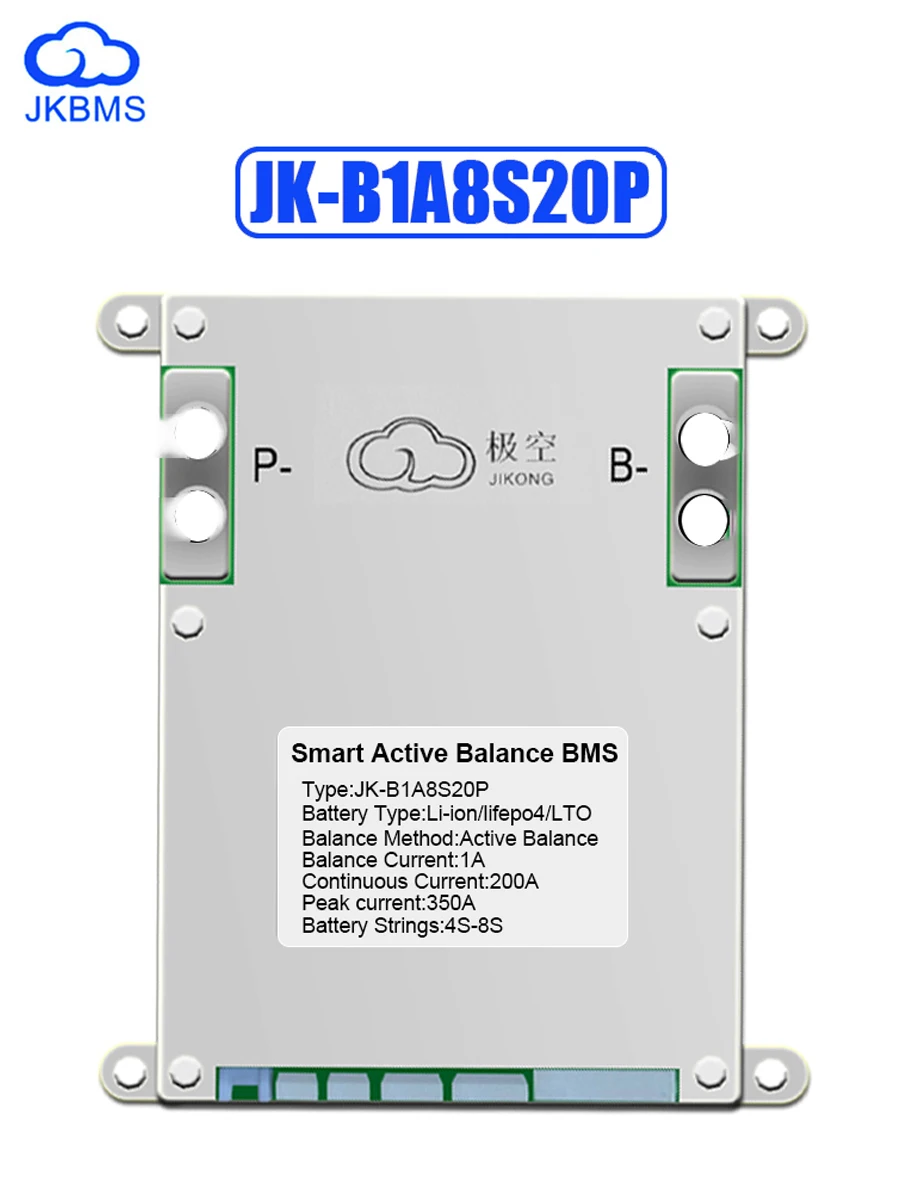 Smart 1A Li-Ion Active BalanceJk Bms 200A Jk-B1A8S20P  Lifepo4 Battery 4S 5S 6S 7S 8S 12V 24V Btlto 18650 Battery Camping Ebike