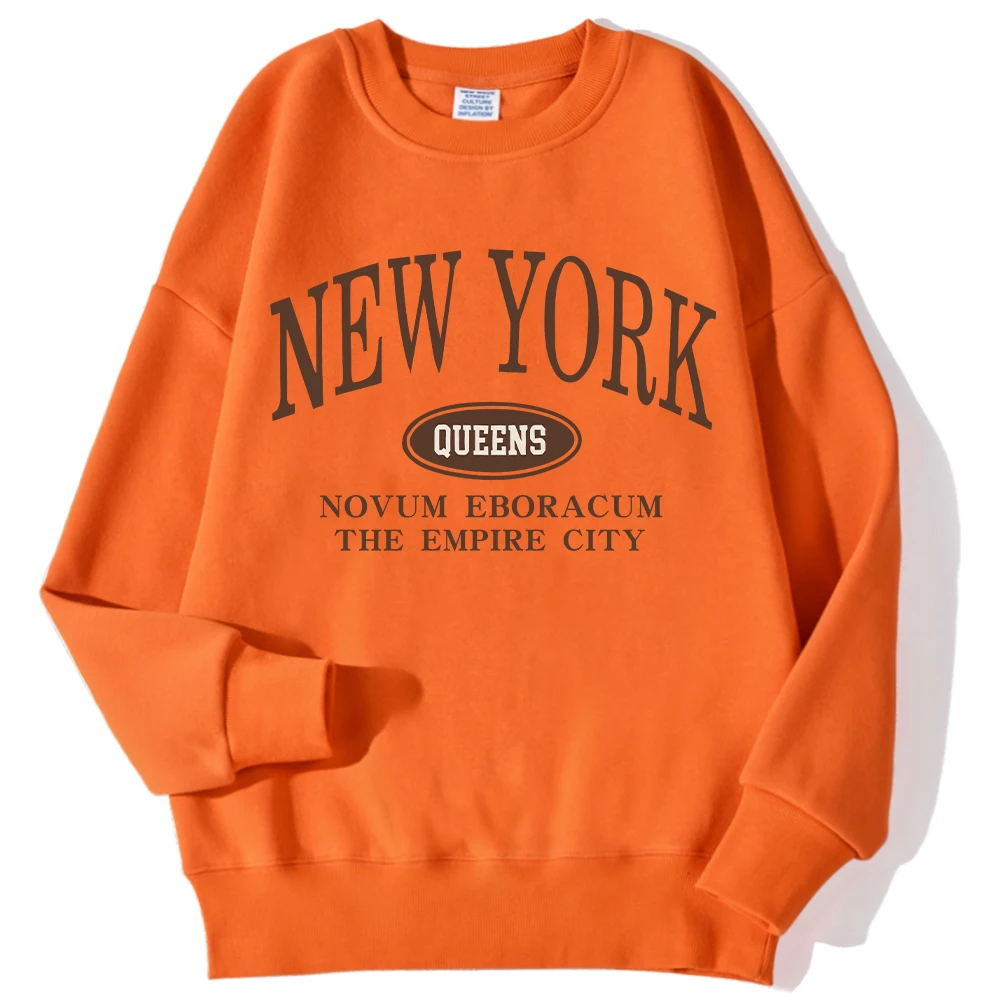 Casual Womens Sweatshirt New York Queens Letter Printed Pullover Comfortable Crewneck Fleece Soft Hoodie Autumn Winter Clothing