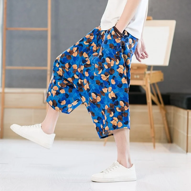 2024 Summer Men's Floral Printing Shorts Casual Baggy Short Harem Pants Drawstring Cross-pant Plus Size 5XL