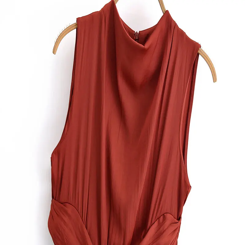 Vestido Midi de Mujer Primavera Verano 2025, Textura de Satén de Seda, Diseño Abierto, Estilo Casual, Sin Mangas, Material 0...