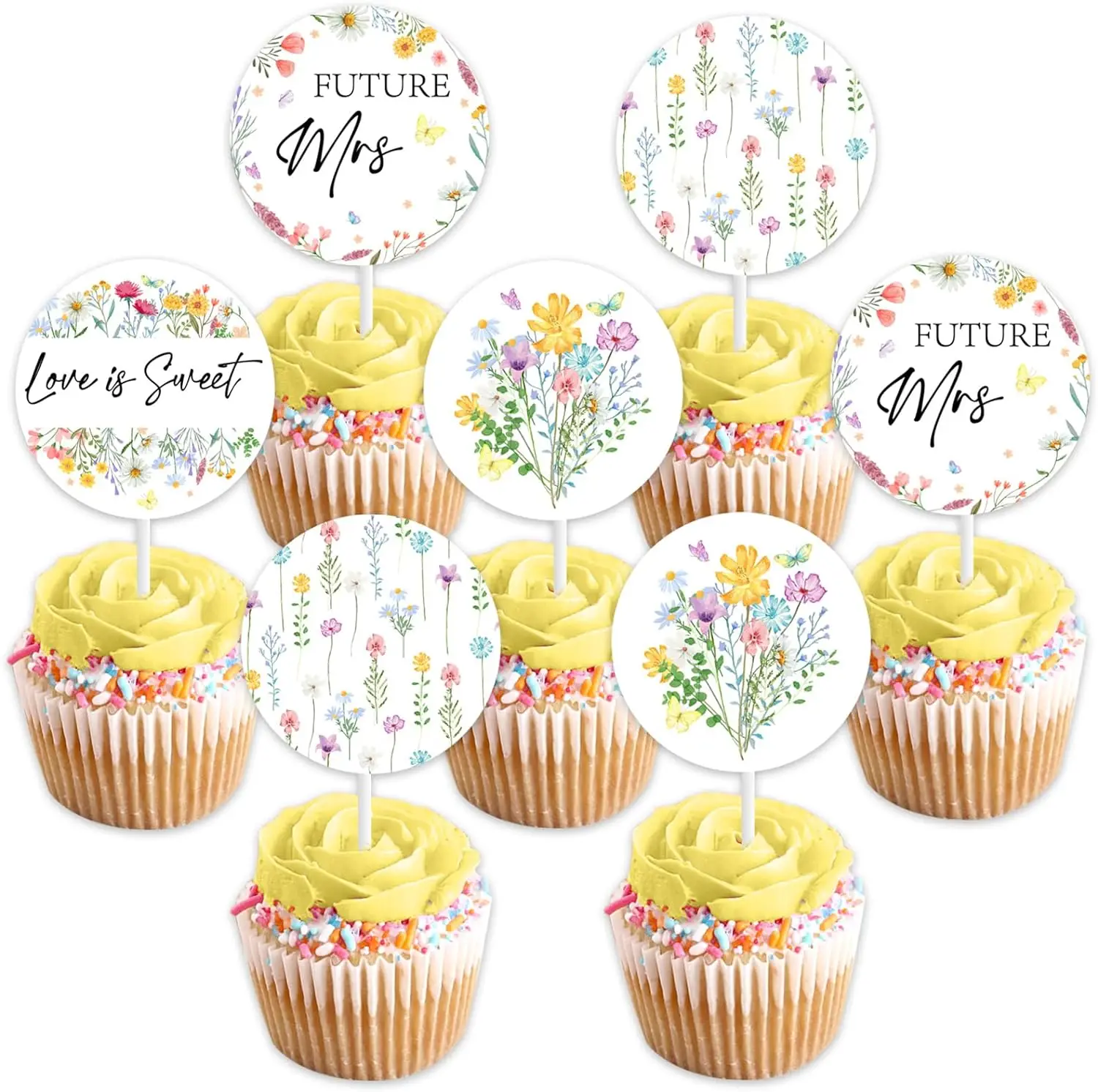 

Wildflower Cupcake Toppers Bridal Shower Decor Floral Cake Decor for Wedding Shower Bachelorette Party Supplies