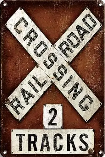 Tin Sign Railroad Crossing 2 Tracks Retro Vintage Metal Tin Signs, Metal Wall Signs Tin Plaques  Or  Bar Kitchen Home Man Cav