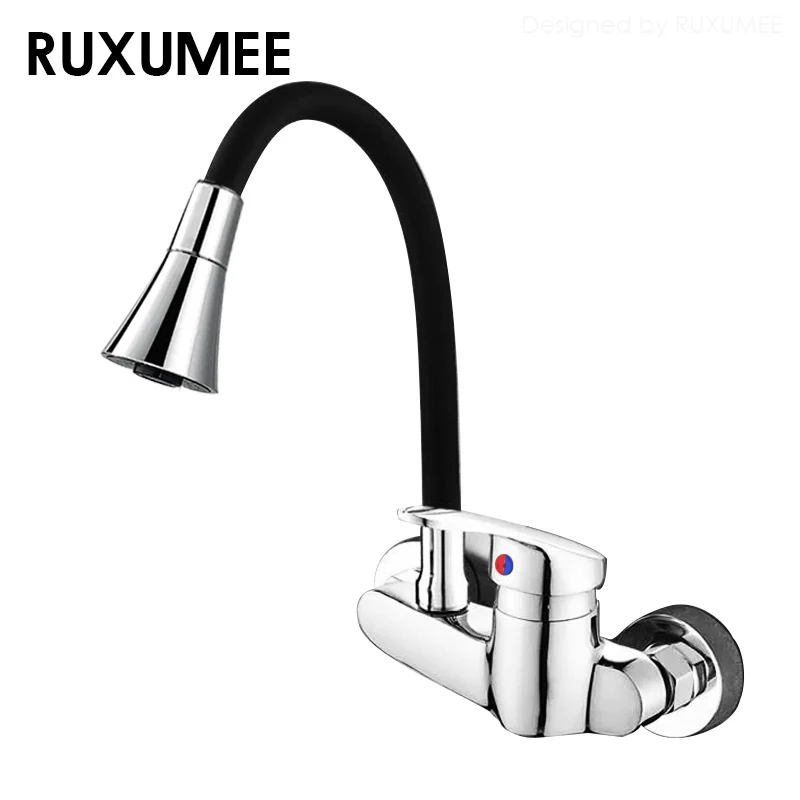 Grifo de cocina Flexible giratorio de pared 360, cromado pulido, 2 modos, grifos para fregadero de agua fría y caliente, negro y plateado