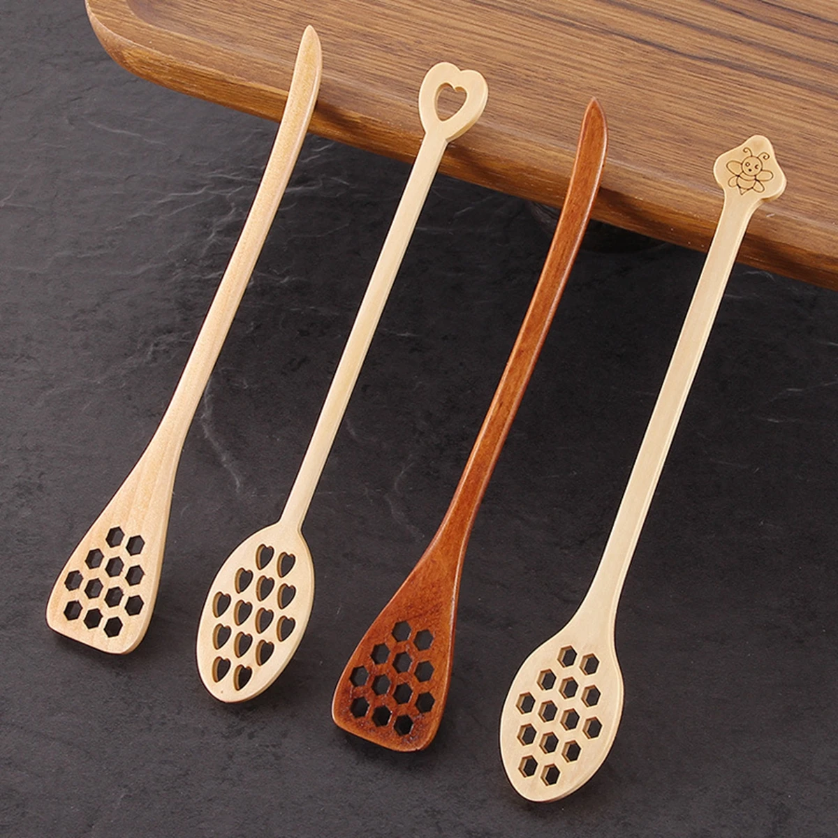 Comb Kitchen Saver Handmade Wooden Drizzler Stirrer Mixing Stick Spoon Honey Dipper