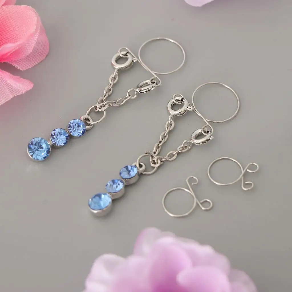 1 Pair Women Crystal Rhinestone Dangle Stainless Steel   Rings