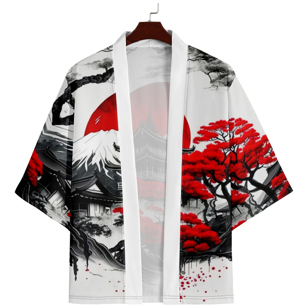 Summer Beach Japanese Style Printed Kimono Anime 3/4 Sleeve Shirt Haori Fashion Women Yukata Men Robe