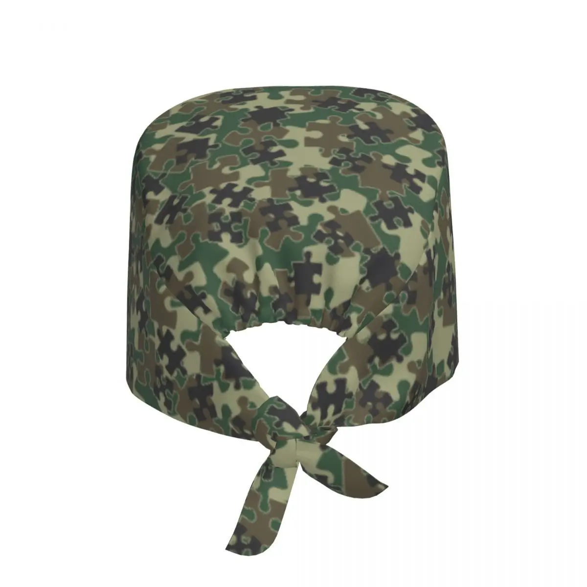 Adjustable Jigsaw Puzzle Pieces Camo Woodland Green Working Hat Camoflage Surgical Hat Scrub Nursing Doctor Surgeon Cap for Chef