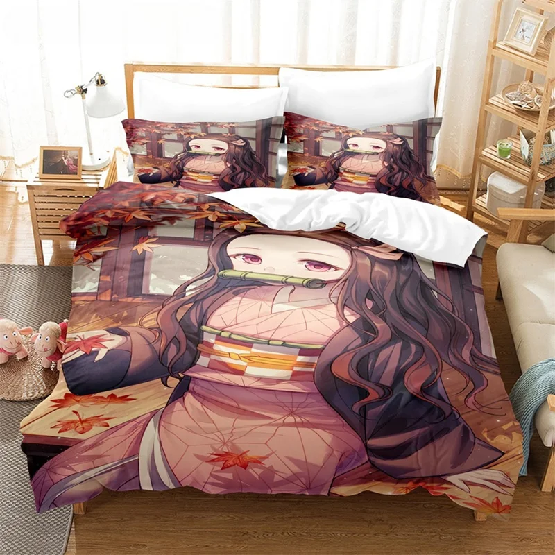 New Anime Kamado Nezuko Duvet Cover Demon Slayer Bedding Sets Kids Boys Girls Bed Linen Queen King Full Twin Single Size Sets