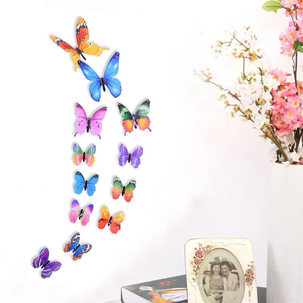 12x luminoso 3d borboleta adesivo de parede para crianças quarto casa sala geladeira decalque brilho no escuro decoração de papel adesivo