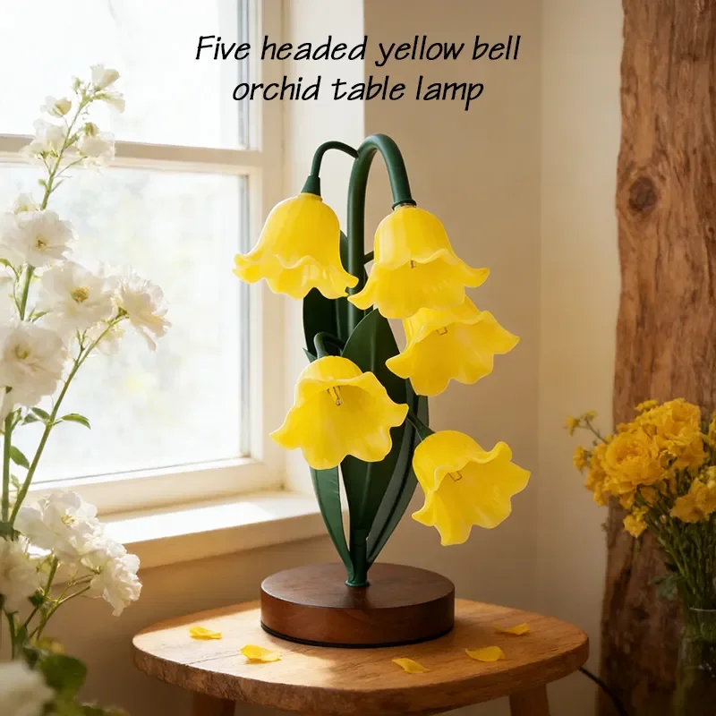 for Tulip Lily of the Valley Desk Lamp Romantic Bedside Night Light Warm Atmosphere Flower Bedroom Decor
