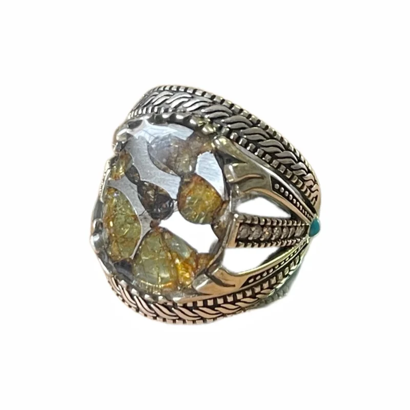 7.9g Seymchan Pallasite Olive Meteorite S925 Silver Ring Specimen Natural Meteorite Material Handmade Ring Collection - LB179