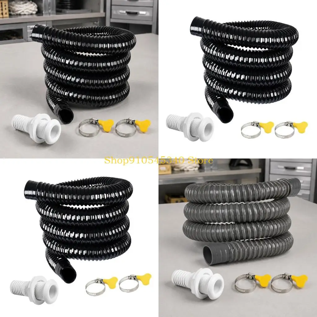 U2JA Bilge Hose Replacement Set, 1-1/8 Inch Marine Drain Hose, 2 M PVC Hose with Discharge Fitting and 2 Clamps Installed