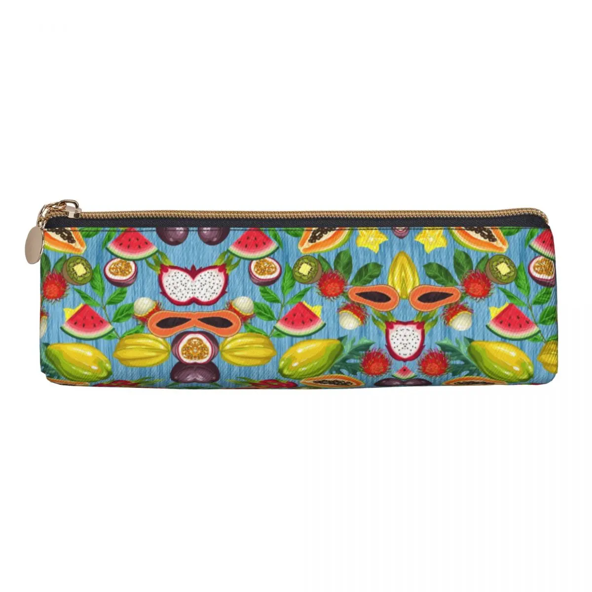 Tropical Fruit Print Pencil Case Colorful Fruit Slices Zipper Pencil Box Students Kawaii Portable School Pencil Cases Stationery