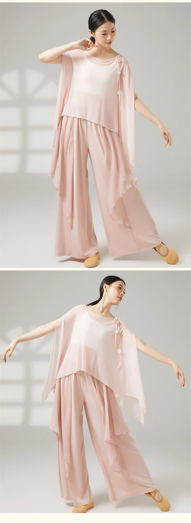 Damen-Hose für modernen Tanz, doppellagig, elastisch, hohe Taille, weites Bein, fließende Hose für klassischen Tanz, chinesisches Volkstanzkostüm – Detail 5